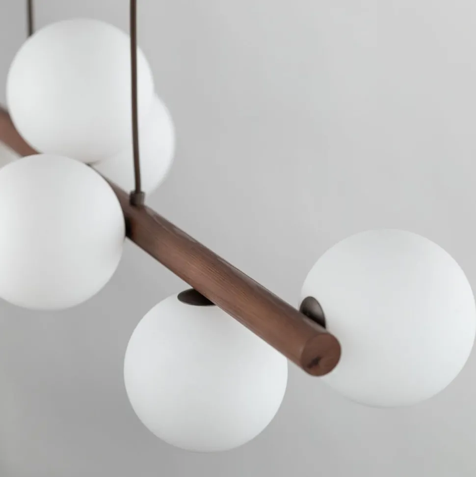 Lampa wisząca ESTERA WOOD orzech klosz biały 9xG9