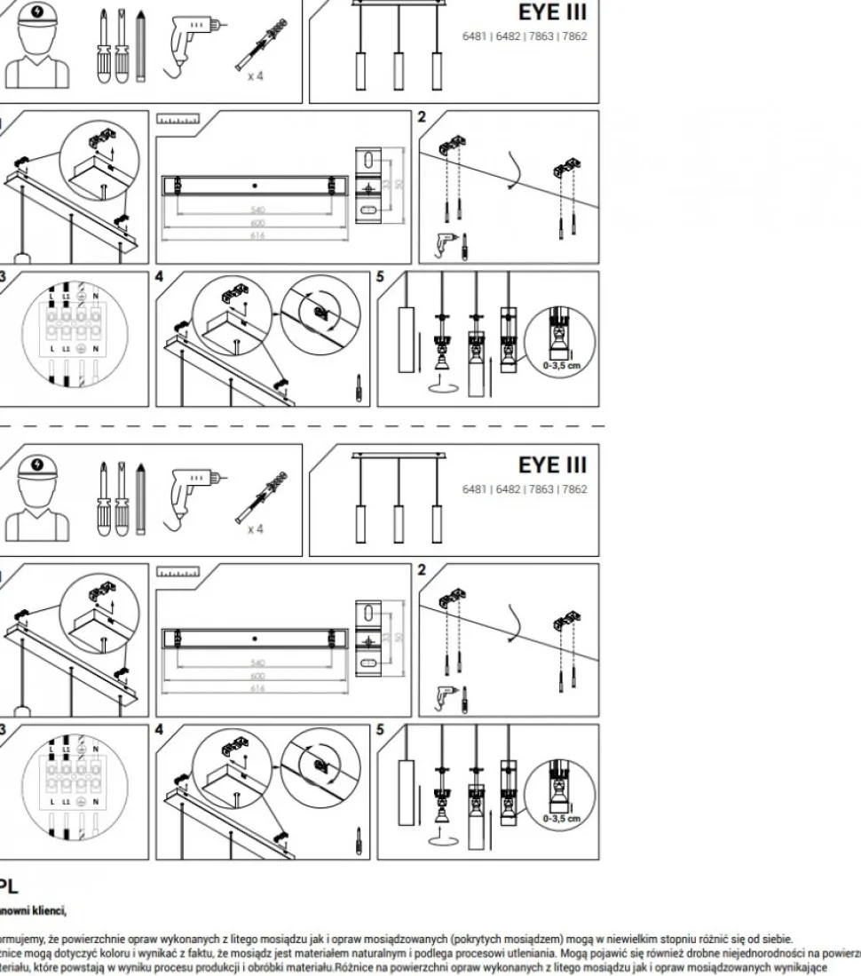 Lampa Wisząca EYE Złoty 3xGU10 Listwa