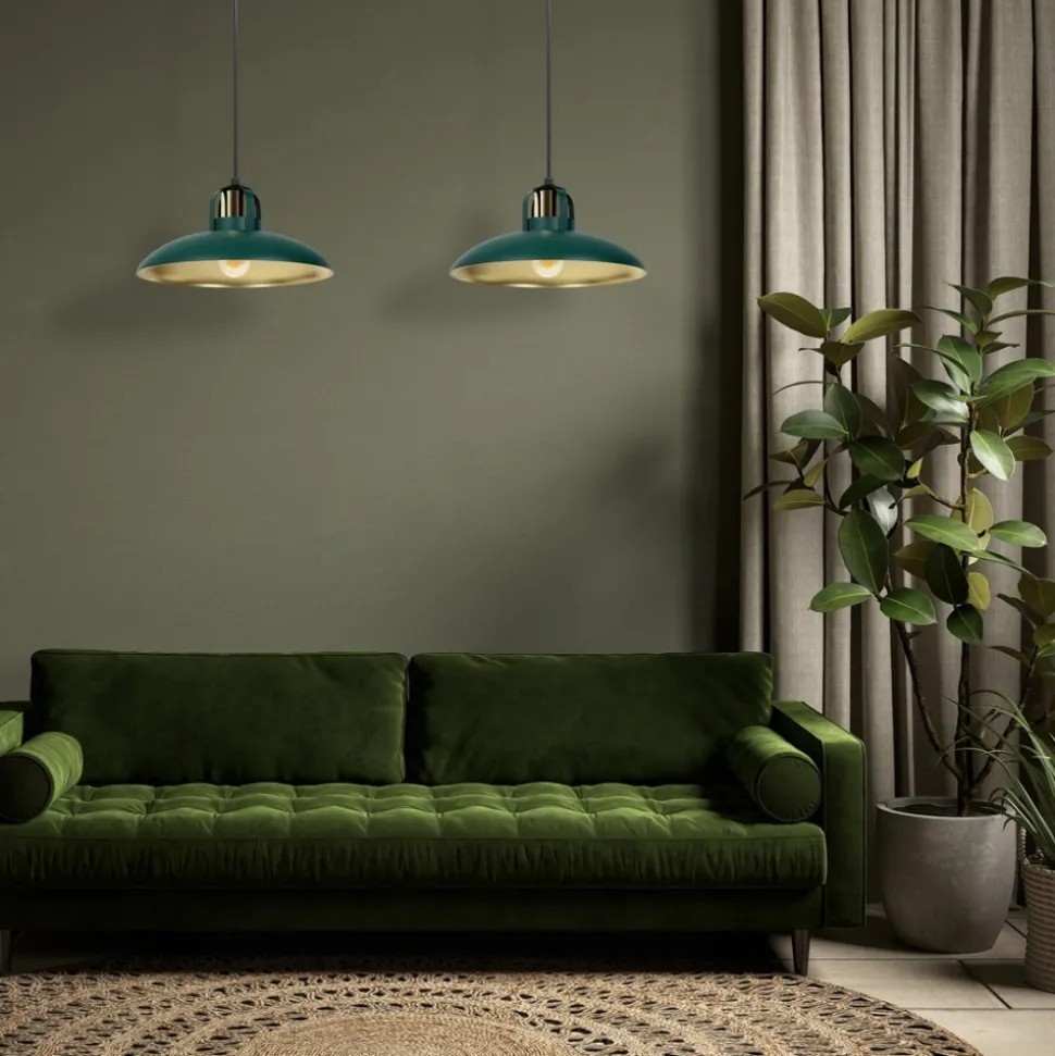 Lampa Wisząca FELIX Zielony Złoty Metalowe Klosze 2xE27 75x90cm