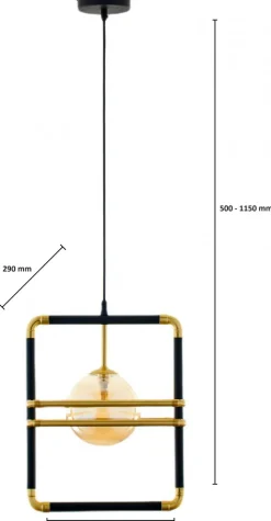 Lampa Wisząca FIORI Czarny Złoty Szklany Klosz 1xG9 29 cm