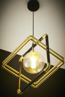 Lampa Wisząca FIORI Czarny Złoty Szklany Klosz 1xG9 29 cm