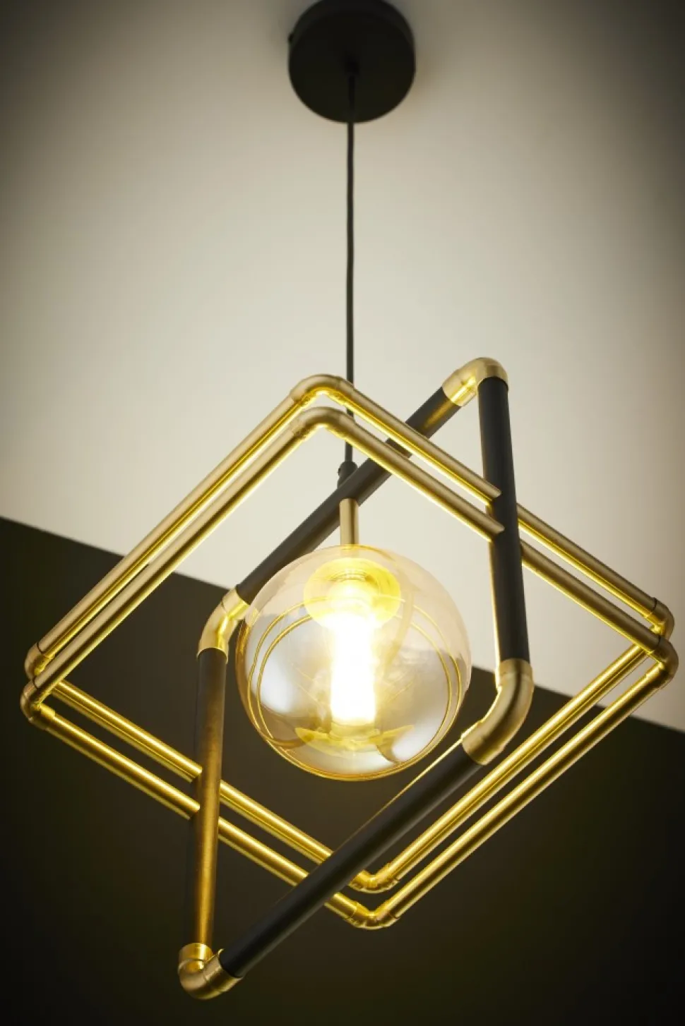 Lampa Wisząca FIORI Czarny Złoty Szklany Klosz 1xG9 29 cm