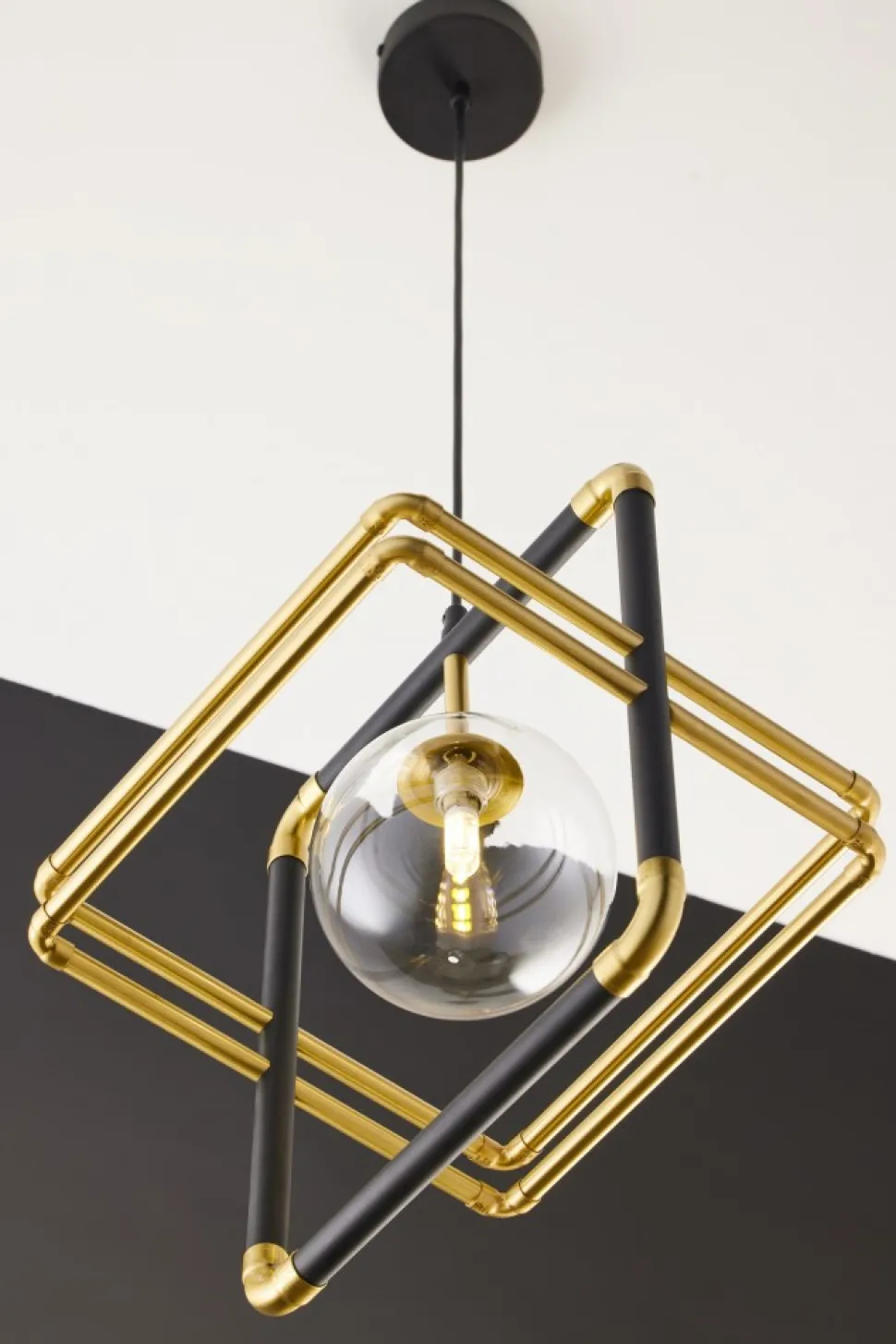 Lampa Wisząca FIORI I Czarny Złoty Szklany Klosz 1xG9 29 cm
