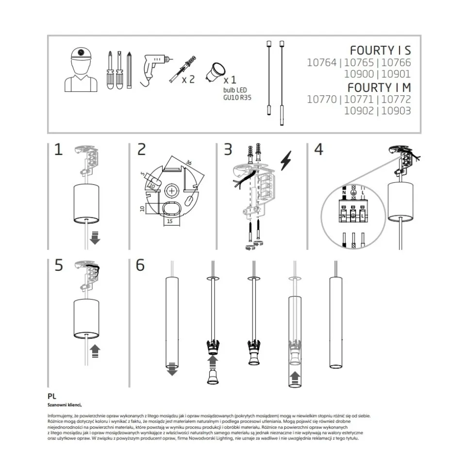 Lampa Wisząca FOURTY S Czarny 1xGU10 R35