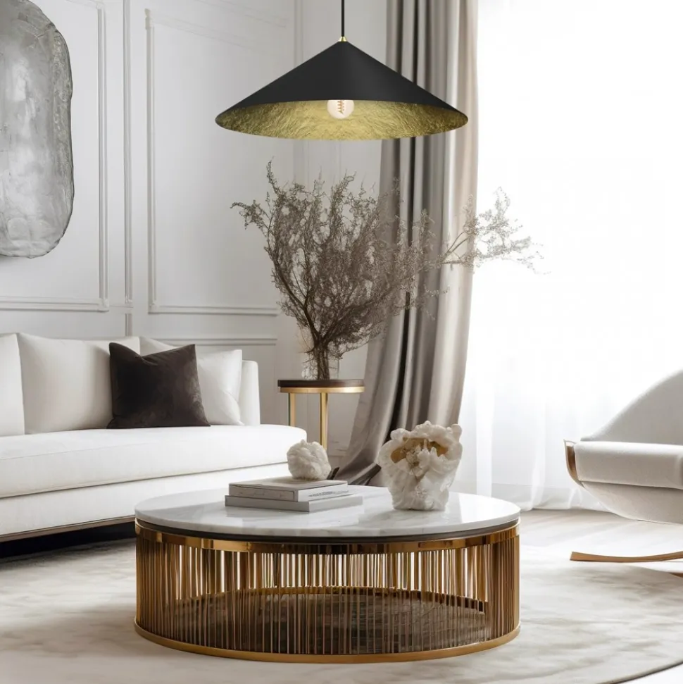 Lampa Wisząca FUJI Czarny Złoty Kompozyt 1xE27 70cm