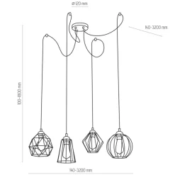 Lampa Wisząca GALAXY Czarny Pająk Metalowe Klosze 4xE27