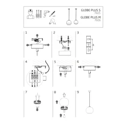 Lampa Wisząca GLOBE PLUS Czarny Srebrny Szklany Klosz 1xE27 20 cm