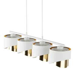 Lampa Wisząca GRANT Biały Złoty Abażury 4xE27