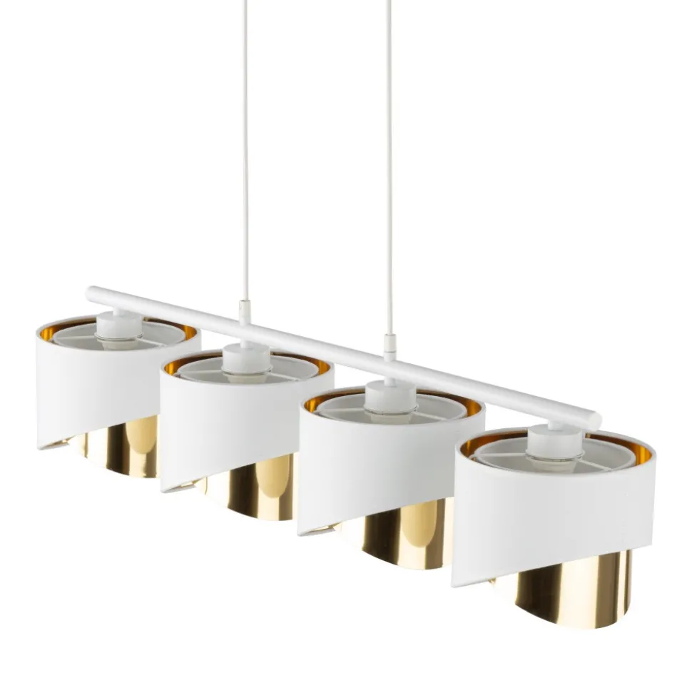 Lampa Wisząca GRANT Biały Złoty Abażury 4xE27