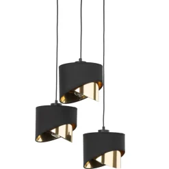 Lampa Wisząca GRANT Czarny Złoty Abażury Koło 3xE27