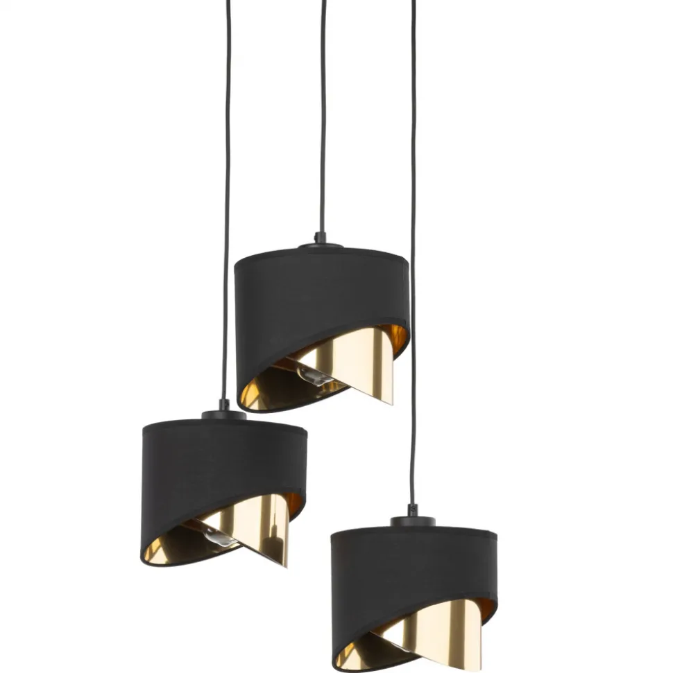 Lampa Wisząca GRANT Czarny Złoty Abażury Koło 3xE27