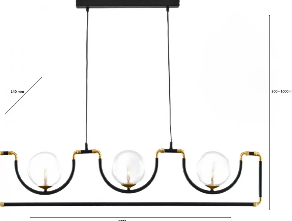 Lampa Wisząca HANZA Czarny Transparentny Szklane Klosze 3xG9