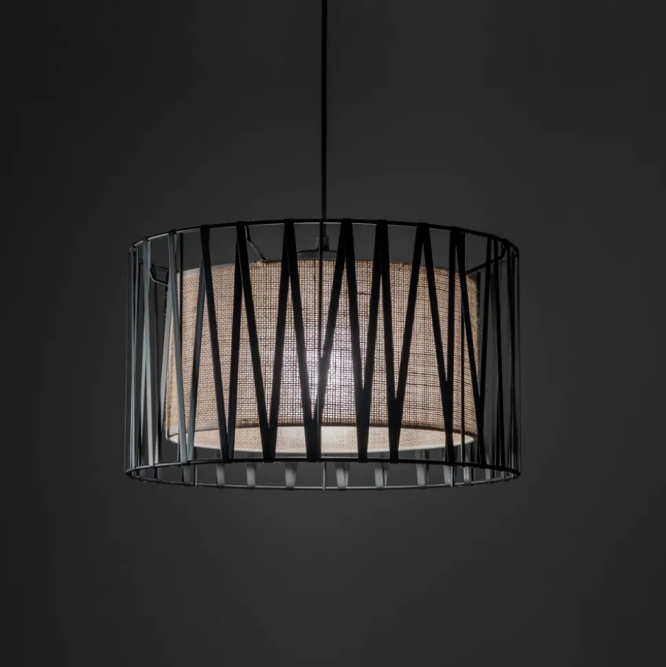 Lampa Wisząca HARMONY Czarny Beżowy Abażur 1xE27 40cm