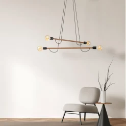 Lampa Wisząca HELIX Czarny Orzech Drewno Loft 4xE27