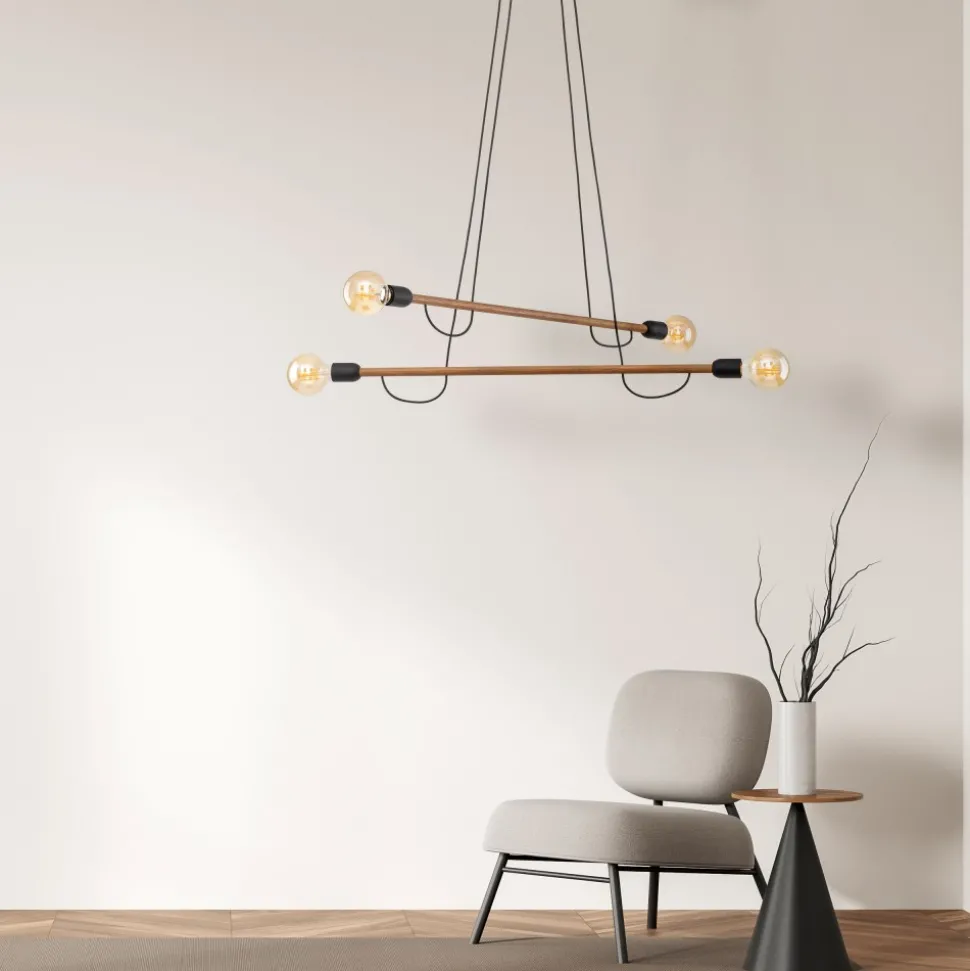 Lampa Wisząca HELIX Czarny Orzech Drewno Loft 4xE27