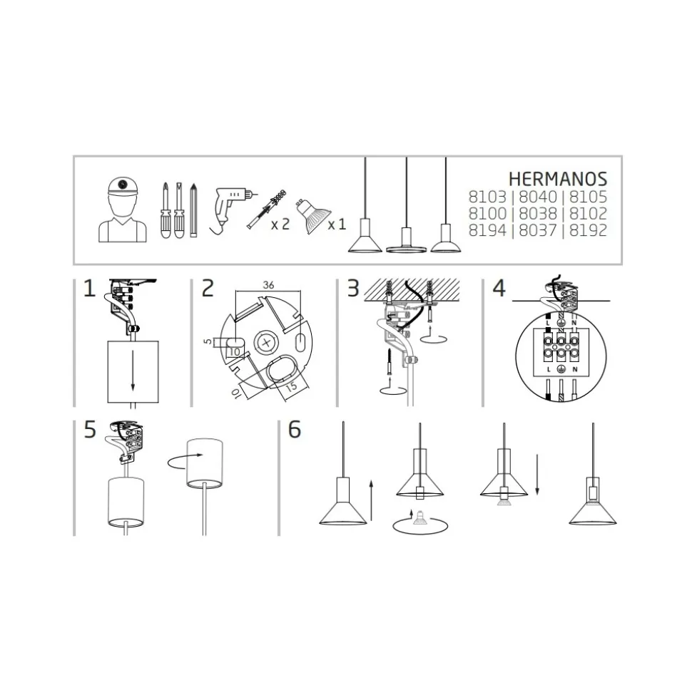 Lampa Wisząca HERMANOS B Czarny Złoty 1xGU10 20cm