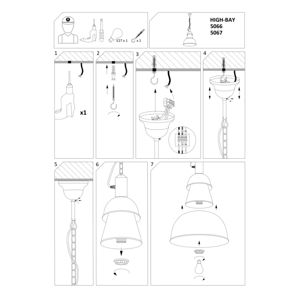 Lampa Wisząca HIGH-BAY Czarny 1xE27 36,5cm