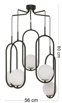 Lampa Wisząca IGON Czarny Biały Szklane Klosze 5xE14
