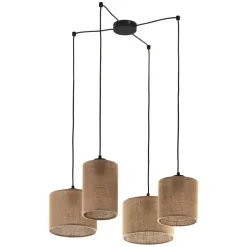 Lampa Wisząca JUTA Czarny Brązowy Boho Abażury 4xE27