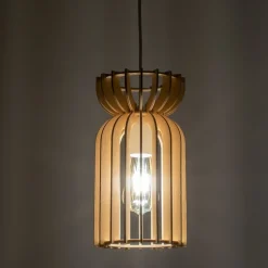 Lampa Wisząca KYMI Brązowy Drewniany Klosz 1xE27 16cm
