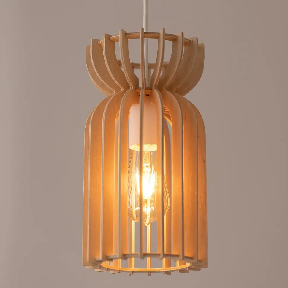 Lampa Wisząca KYMI Brązowy Drewniany Klosz 1xE27 16cm