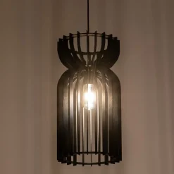 Lampa Wisząca KYMI Czarny Drewniany Klosz 1xE27 26cm