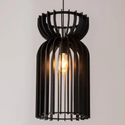 Lampa Wisząca KYMI Czarny Drewniany Klosz 1xE27 26cm