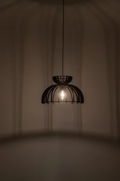 Lampa Wisząca KYMI Czarny Drewniany Klosz 1xE27 48cm