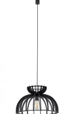Lampa Wisząca KYMI Czarny Drewniany Klosz 1xE27 48cm