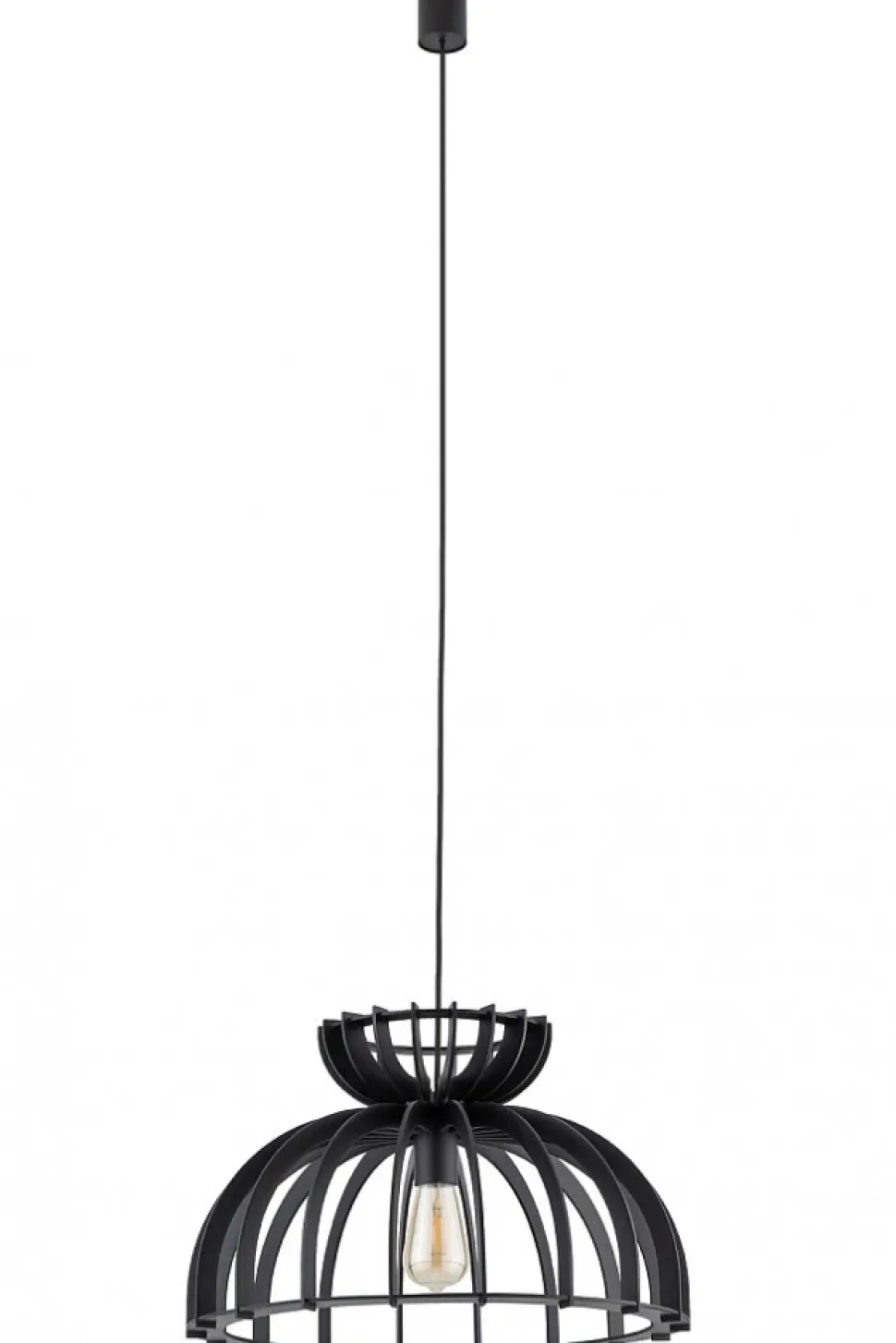 Lampa Wisząca KYMI Czarny Drewniany Klosz 1xE27 48cm