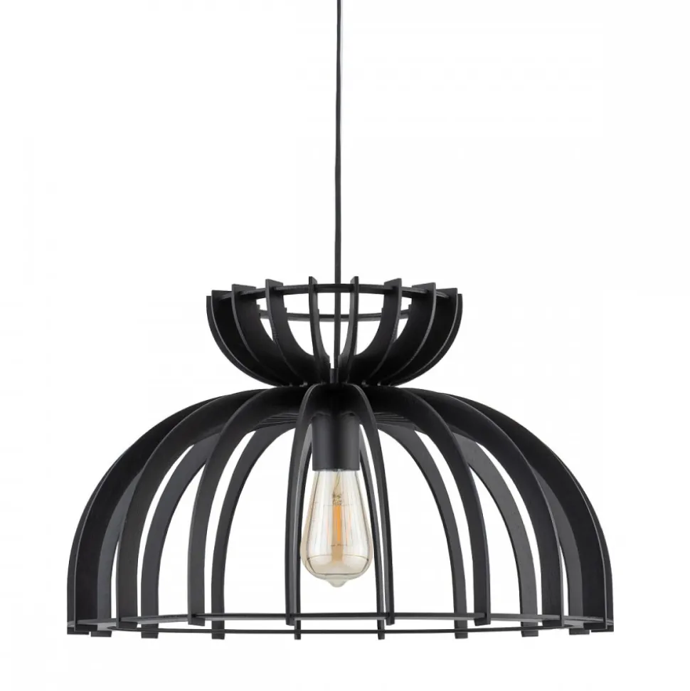 Lampa Wisząca KYMI Czarny Drewniany Klosz 1xE27 48cm