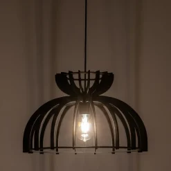 Lampa Wisząca KYMI Czarny Drewniany Klosz 1xE27 48cm