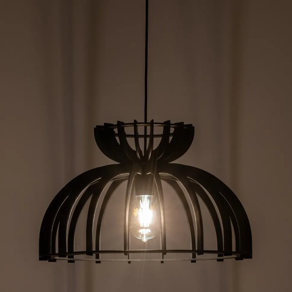 Lampa Wisząca KYMI Czarny Drewniany Klosz 1xE27 48cm