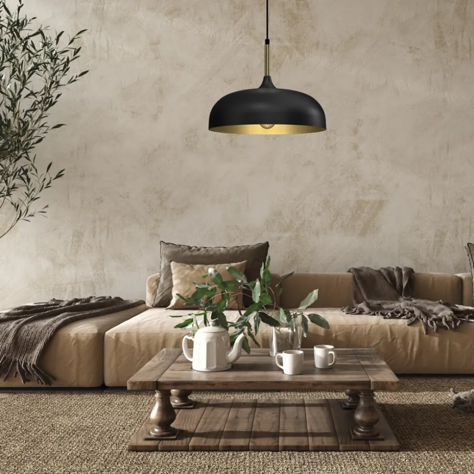 Lampa Wisząca LINCOLN Czarny Złoty Metalowy Klosz 1xE27 35cm