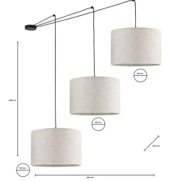 Lampa Wisząca LINEN Pająk Czarny Beżowe Abażury 3xE27