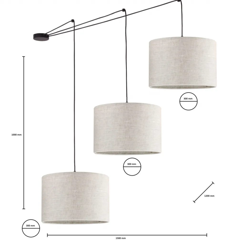 Lampa Wisząca LINEN Pająk Czarny Beżowe Abażury 3xE27