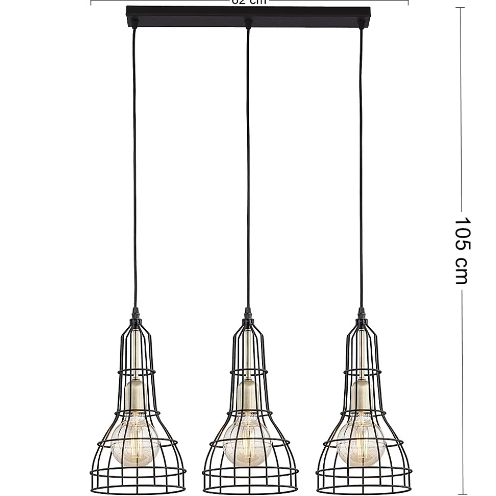 Lampa Wisząca LONG Czarny Złoty Metalowe Klosze 3xE27