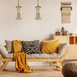 Lampa Wisząca MARCO Czarny Brązowy Szklany Klosz 1xE27 14cm