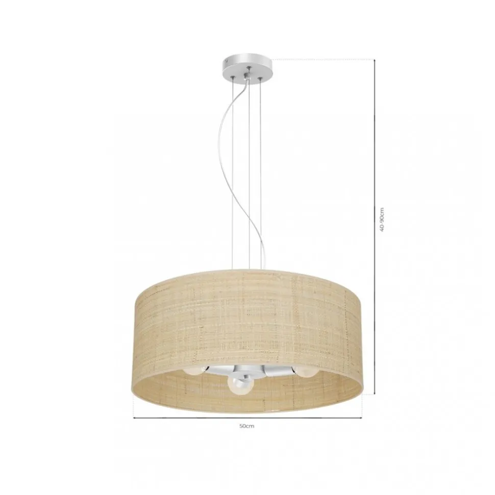 Lampa Wisząca MARSHALL Biały Ratan Abażur 3xE27 50cm