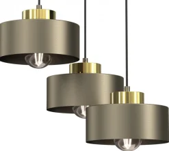 Lampa Wisząca MARTI Złoty Szary Metalowy Klosz 3xE27 Plafon