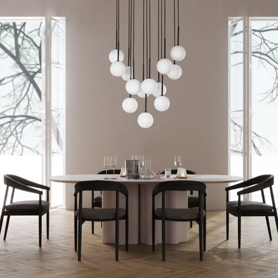 Lampa wisząca MARTIN czarna klosz biały 13xG9