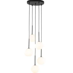 Lampa wisząca MISTY czarna klosz biały 5xG9