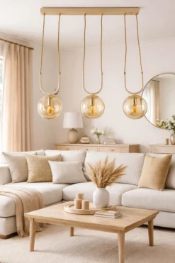 Lampa Wisząca Mora Beżowa Szkło 3xE14 60 cm