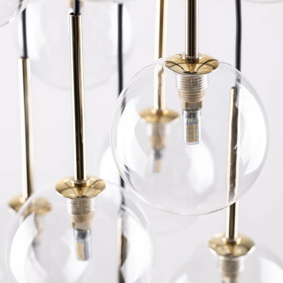 Lampa Wisząca NILOS Czarny Złoty Szklane Klosze 17xG9