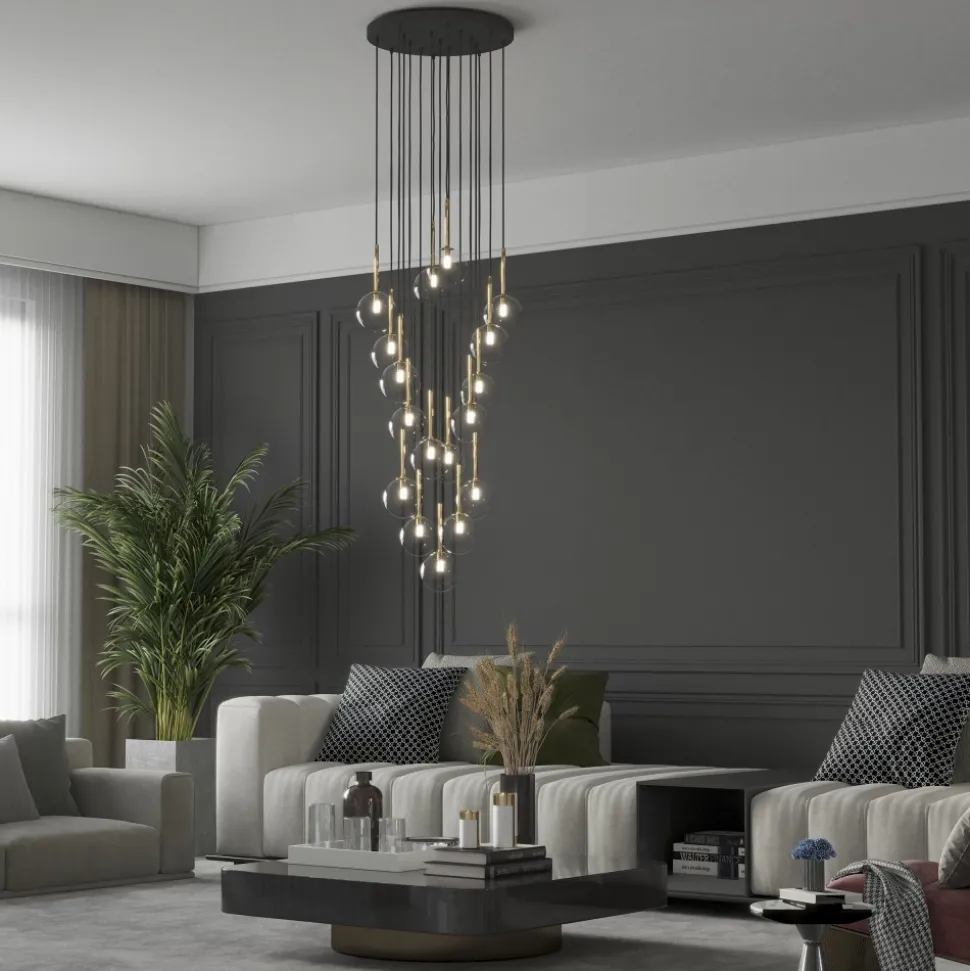 Lampa Wisząca NILOS Czarny Złoty Szklane Klosze 17xG9