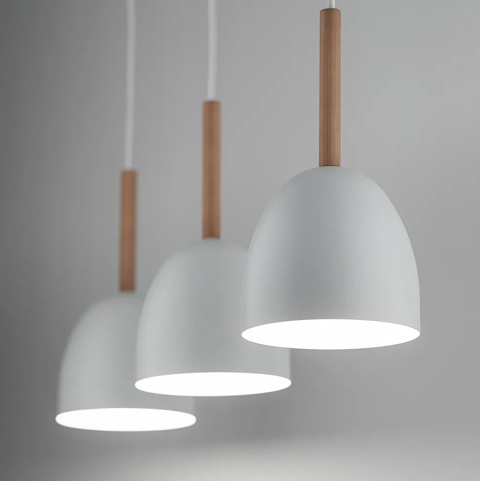Lampa Wisząca NORD Biały Drewno Metalowe Klosze 3xE27
