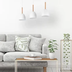Lampa Wisząca NORD Biały Drewno Metalowe Klosze 3xE27