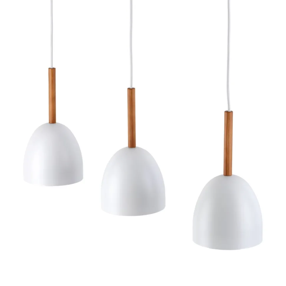 Lampa Wisząca NORD Biały Drewno Metalowe Klosze 3xE27