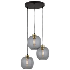 Lampa Wisząca OMEGA Czarny Złoty Koło Szklane Klosze 3xE27