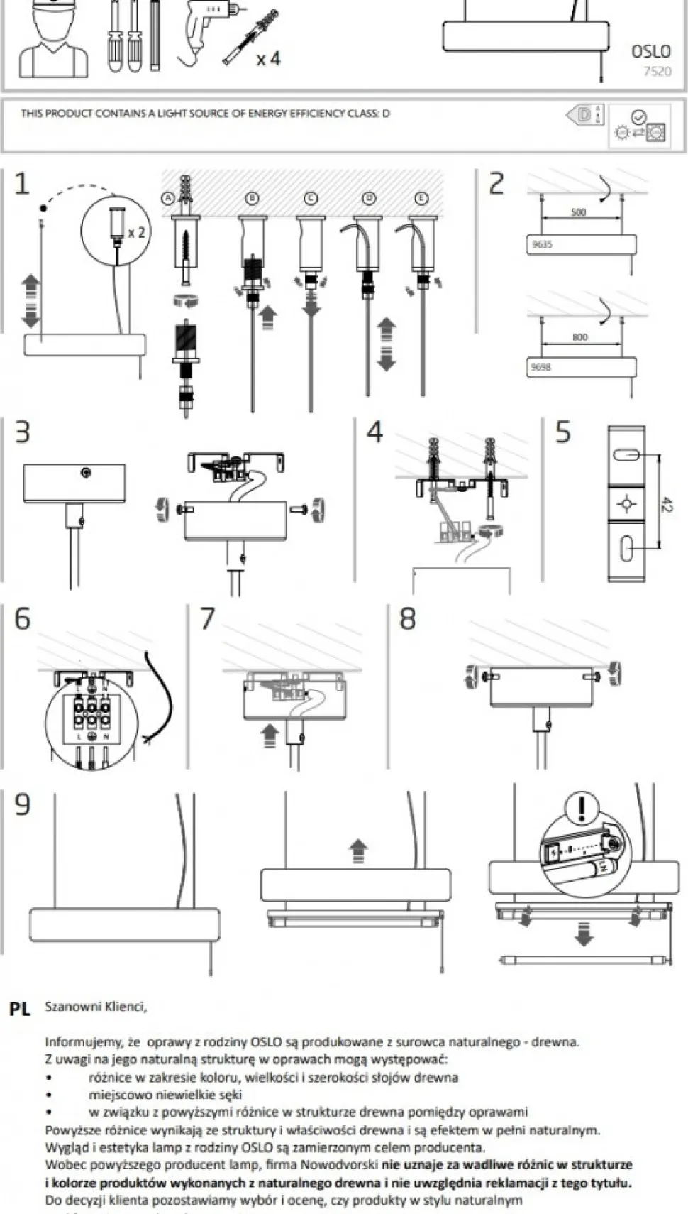 Lampa Wisząca OSLO Biały Brązowy 16W LED 3000K 98cm